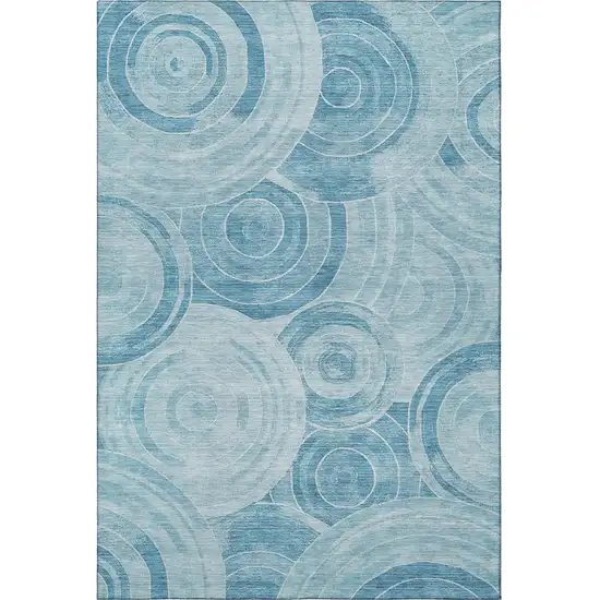 Denim Blue And Sky Blue Geometric Washable Area Rug With UV Protection Photo 2
