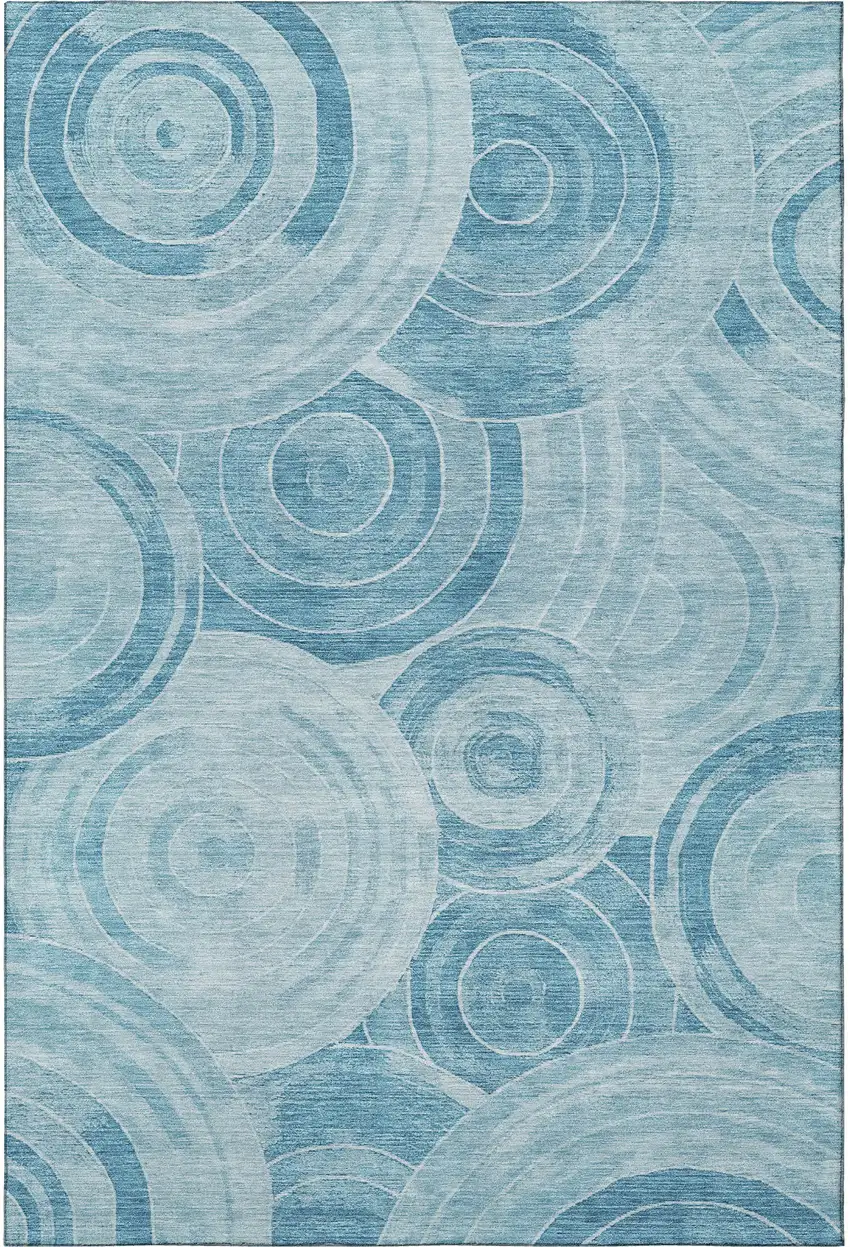 Denim Blue And Sky Blue Geometric Washable Area Rug With UV Protection Photo 2
