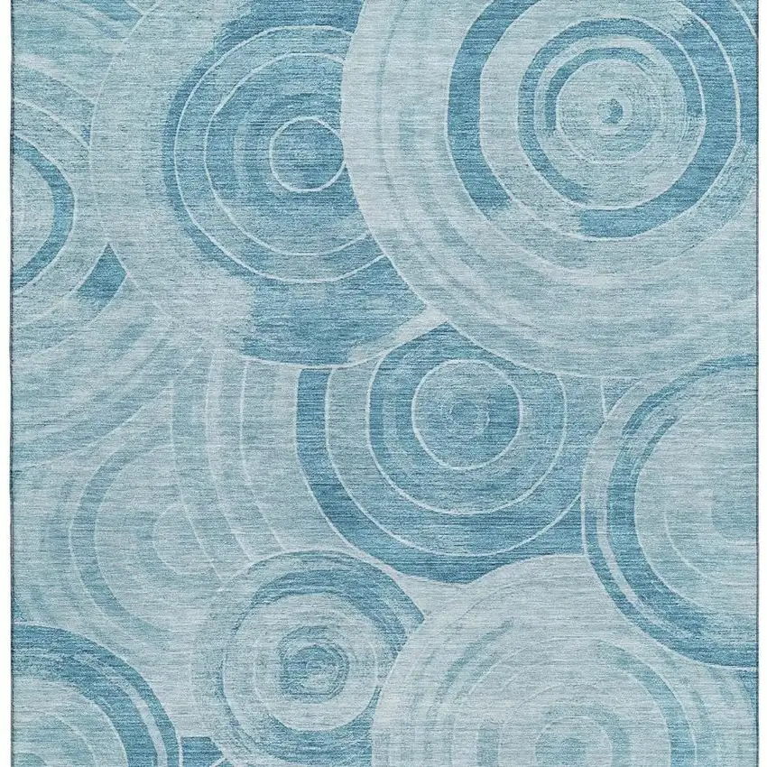 Denim Blue And Sky Blue Geometric Washable Area Rug With UV Protection Photo 3