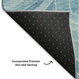 Photo of Denim Blue And Sky Blue Geometric Washable Area Rug With UV Protection