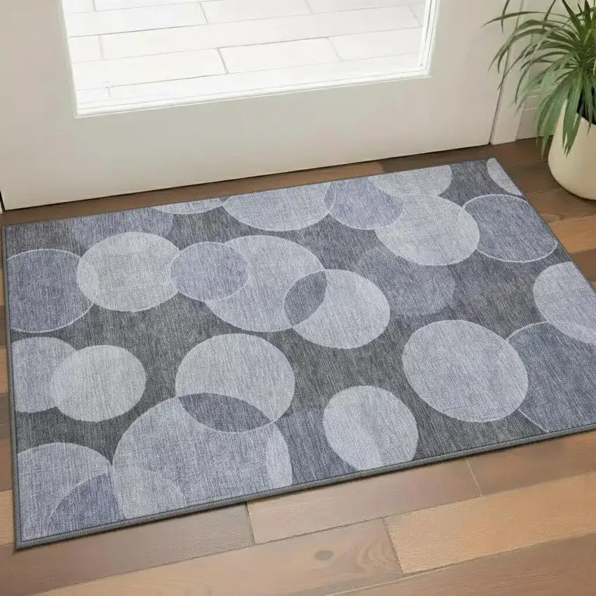 Denim Blue And Sky Blue Geometric Washable Area Rug With UV Protection Photo 2