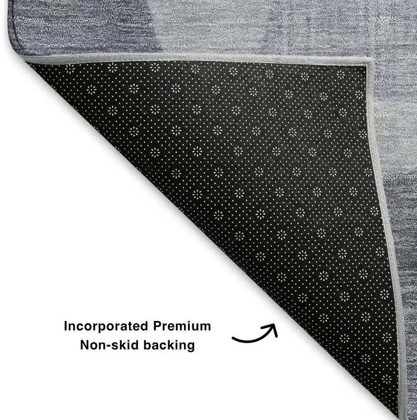 Denim Blue And Sky Blue Geometric Washable Area Rug With UV Protection Photo 6