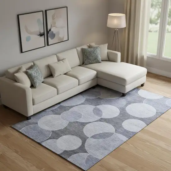 Denim Blue And Sky Blue Geometric Washable Area Rug With UV Protection Photo 2