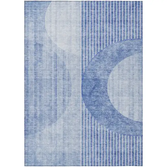 Denim Blue And Sky Blue Geometric Washable Indoor Outdoor Area Rug Photo 2