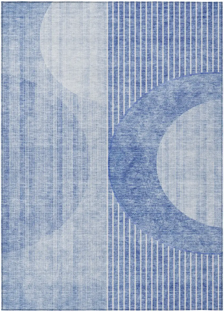Denim Blue And Sky Blue Geometric Washable Indoor Outdoor Area Rug Photo 2