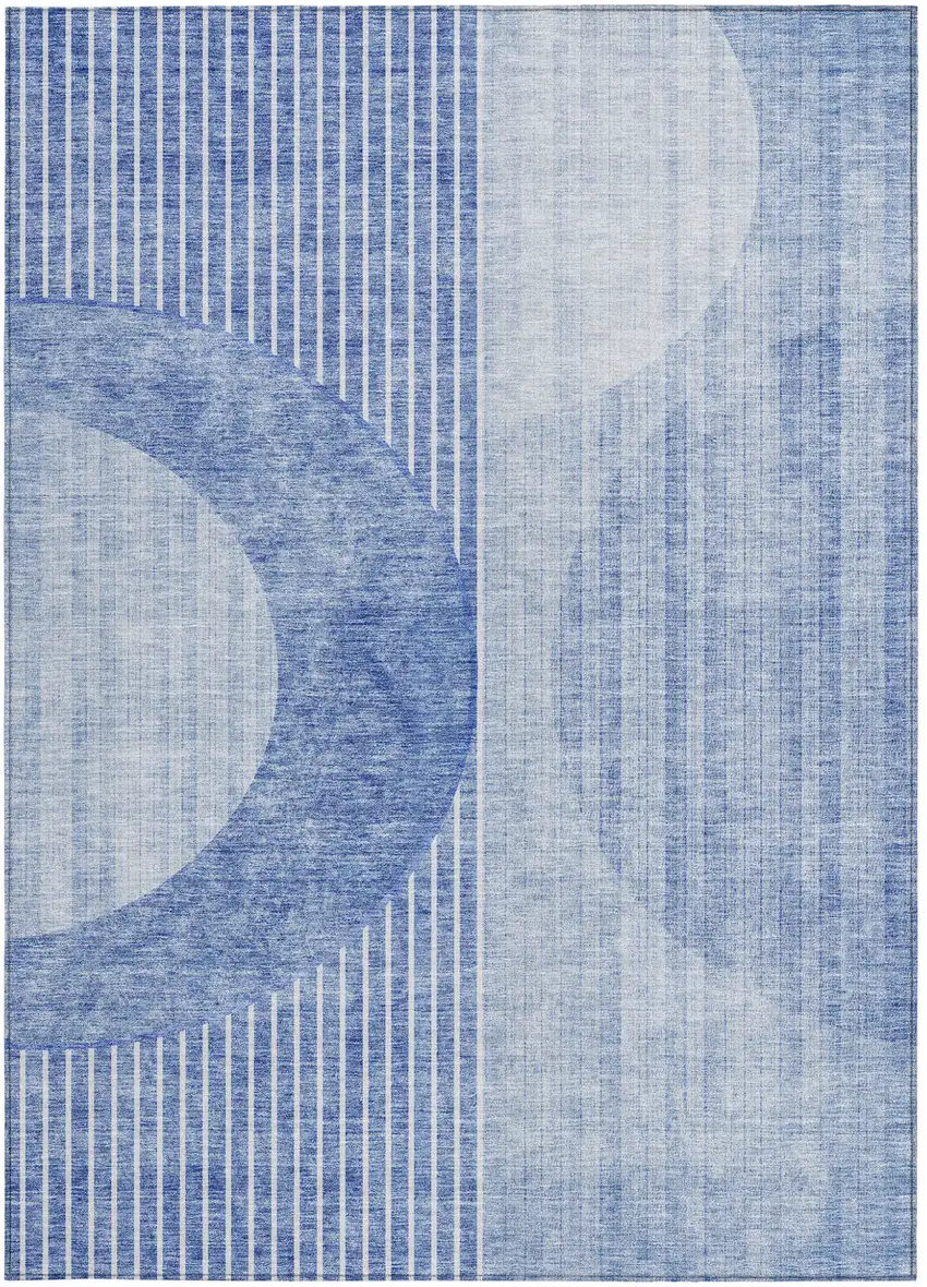 Denim Blue And Sky Blue Geometric Washable Indoor Outdoor Area Rug Photo 7