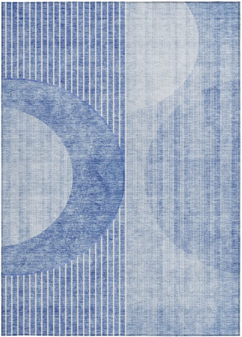 Denim Blue And Sky Blue Geometric Washable Indoor Outdoor Area Rug Photo 7