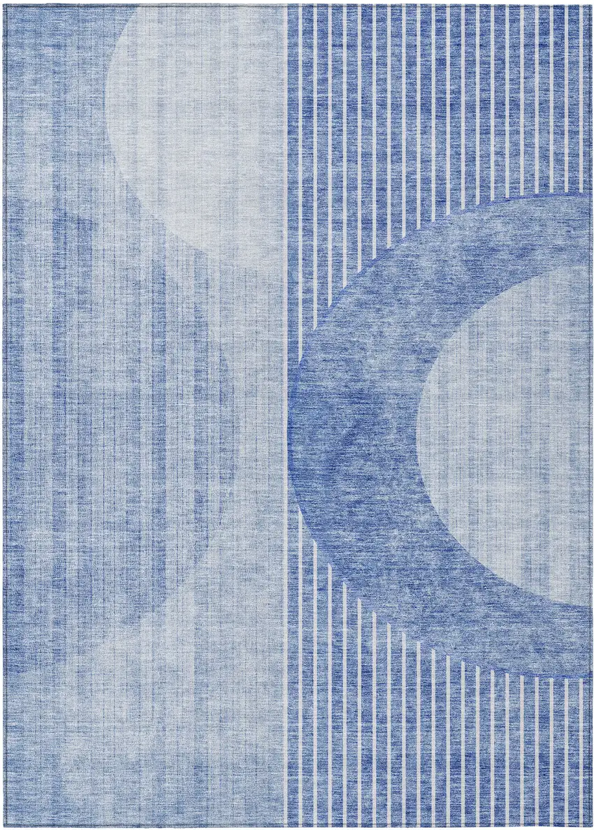 Denim Blue And Sky Blue Geometric Washable Indoor Outdoor Area Rug Photo 2