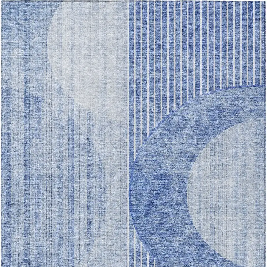 Denim Blue And Sky Blue Geometric Washable Indoor Outdoor Area Rug Photo 6