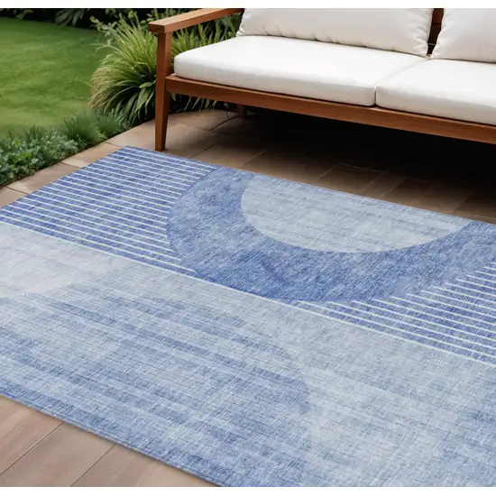 Denim Blue And Sky Blue Geometric Washable Indoor Outdoor Area Rug Photo 1