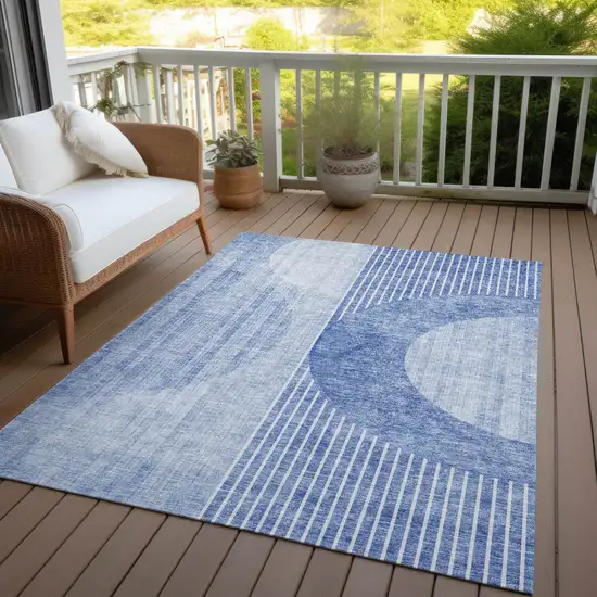 Denim Blue And Sky Blue Geometric Washable Indoor Outdoor Area Rug Photo 9