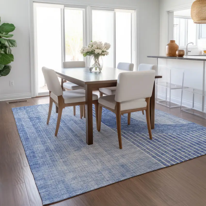 Denim Blue And Sky Blue Geometric Washable Indoor Outdoor Area Rug Photo 9