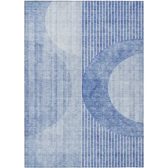 Denim Blue And Sky Blue Geometric Washable Indoor Outdoor Area Rug Photo 2