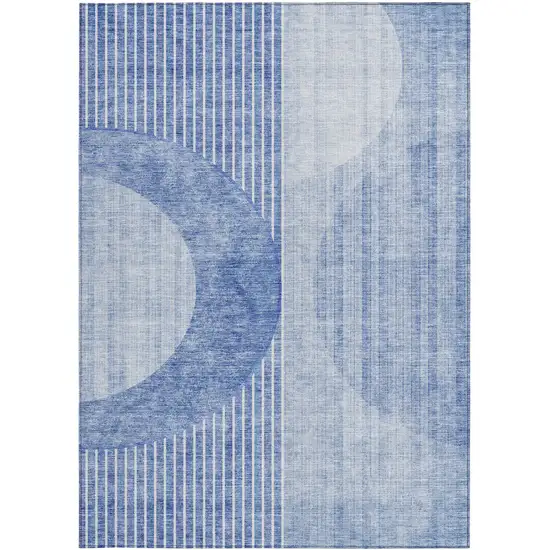 Denim Blue And Sky Blue Geometric Washable Indoor Outdoor Area Rug Photo 6