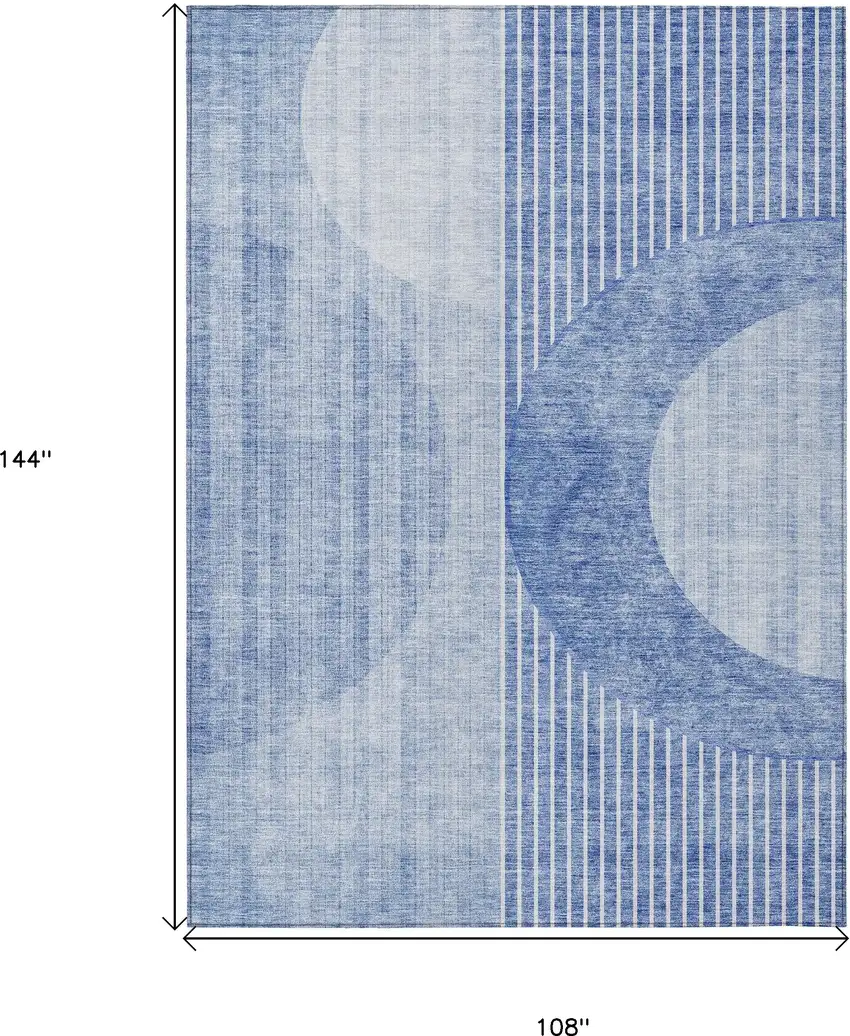 Denim Blue And Sky Blue Geometric Washable Indoor Outdoor Area Rug Photo 3
