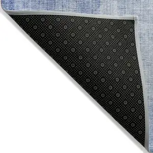 Photo of Denim Blue And Sky Blue Geometric Washable Indoor Outdoor Area Rug