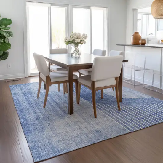 Denim Blue And Sky Blue Geometric Washable Indoor Outdoor Area Rug Photo 9