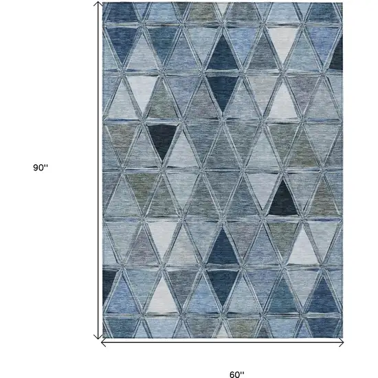 Denim Blue And Sky Blue Geometric Washable Indoor Outdoor Area Rug Photo 3
