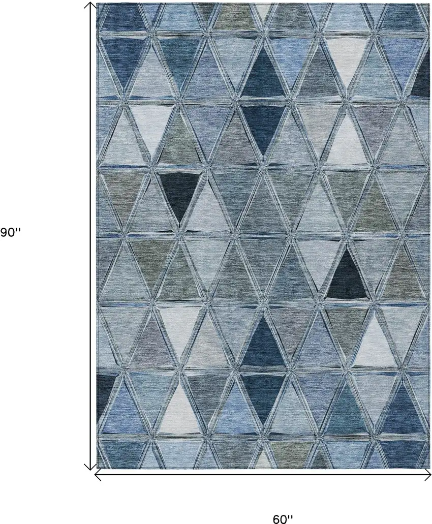 Denim Blue And Sky Blue Geometric Washable Indoor Outdoor Area Rug Photo 3