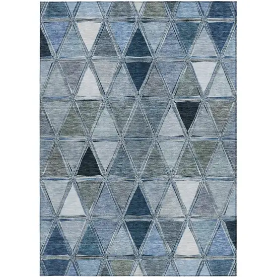 Denim Blue And Sky Blue Geometric Washable Indoor Outdoor Area Rug Photo 6