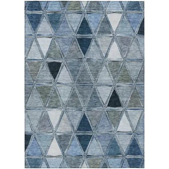 Denim Blue And Sky Blue Geometric Washable Indoor Outdoor Area Rug Photo 1