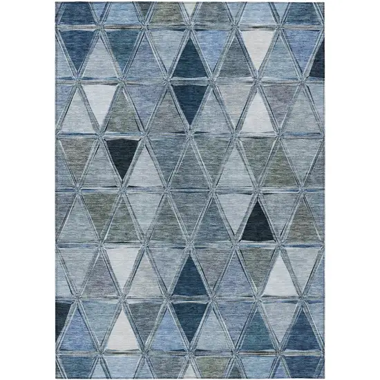 Denim Blue And Sky Blue Geometric Washable Indoor Outdoor Area Rug Photo 1