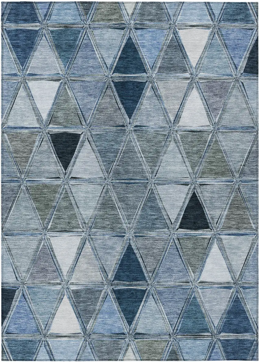 Denim Blue And Sky Blue Geometric Washable Indoor Outdoor Area Rug Photo 1