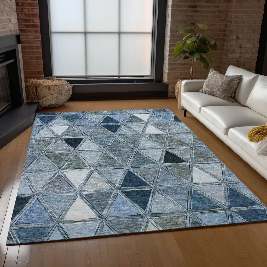 Denim Blue And Sky Blue Geometric Washable Indoor Outdoor Area Rug Photo 9