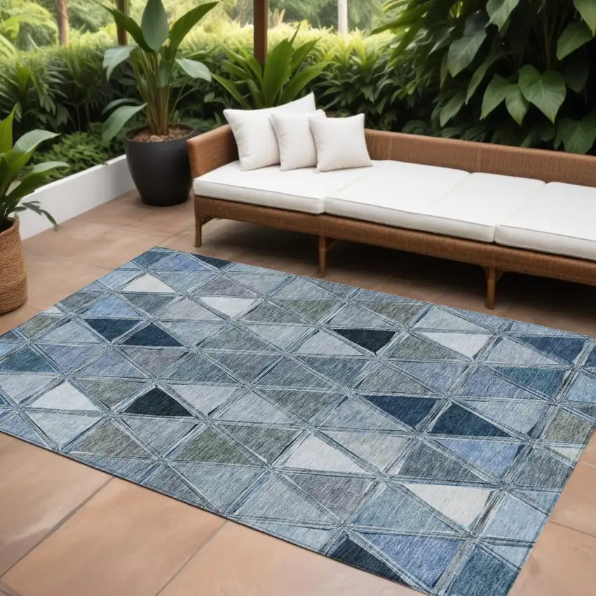 Denim Blue And Sky Blue Geometric Washable Indoor Outdoor Area Rug Photo 1