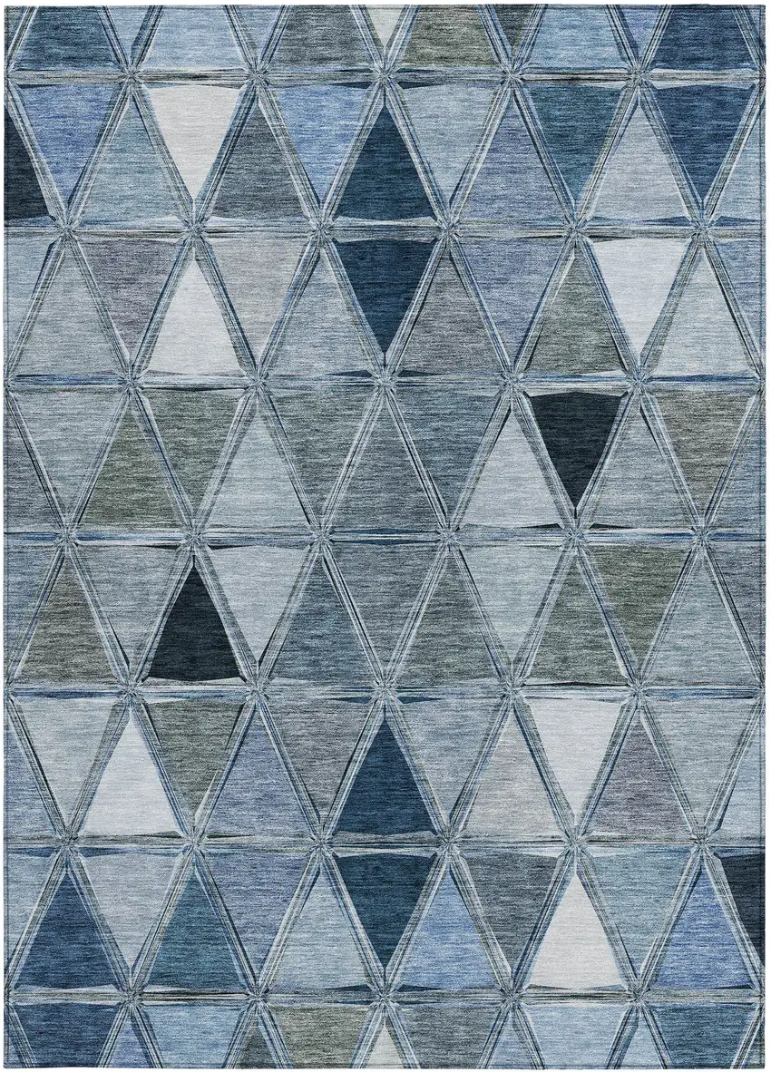 Denim Blue And Sky Blue Geometric Washable Indoor Outdoor Area Rug Photo 6
