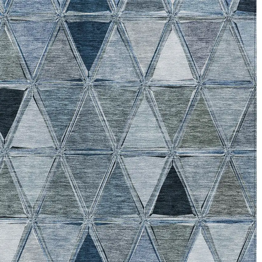 Denim Blue And Sky Blue Geometric Washable Indoor Outdoor Area Rug Photo 4