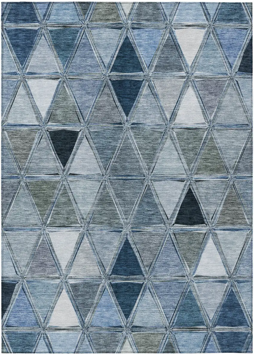 Denim Blue And Sky Blue Geometric Washable Indoor Outdoor Area Rug Photo 1