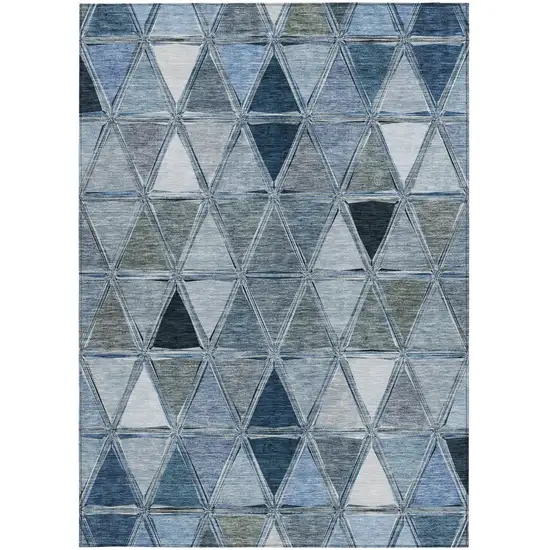 Denim Blue And Sky Blue Geometric Washable Indoor Outdoor Area Rug Photo 6