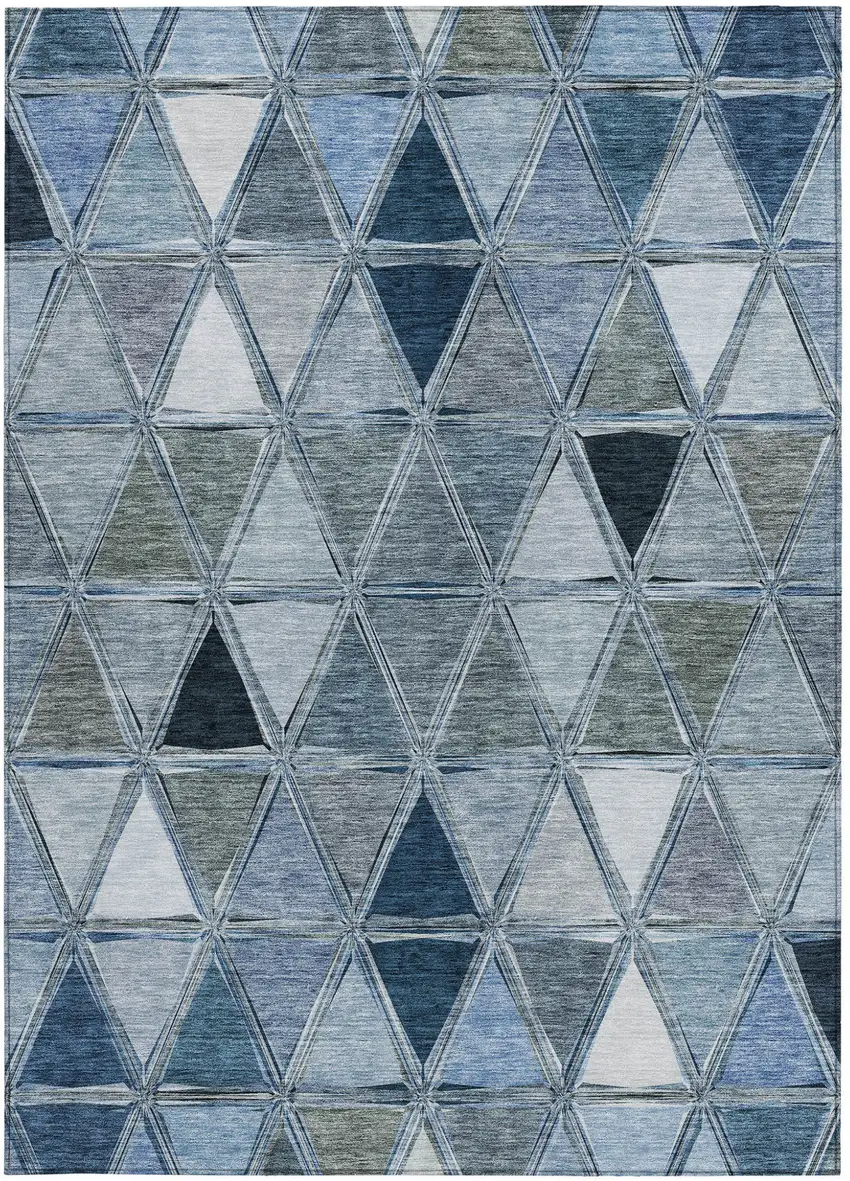 Denim Blue And Sky Blue Geometric Washable Indoor Outdoor Area Rug Photo 6