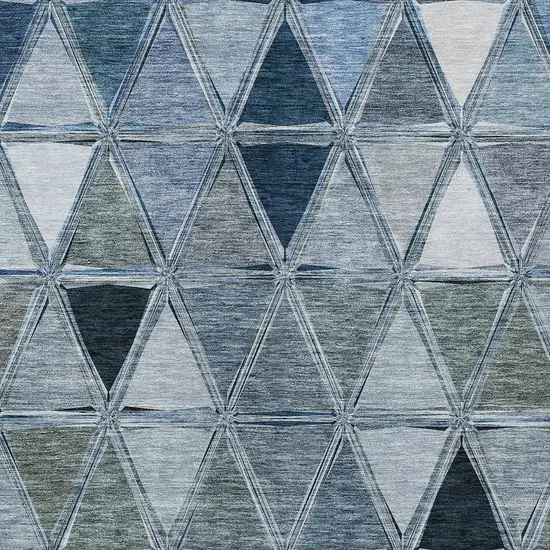 Denim Blue And Sky Blue Geometric Washable Indoor Outdoor Area Rug Photo 5