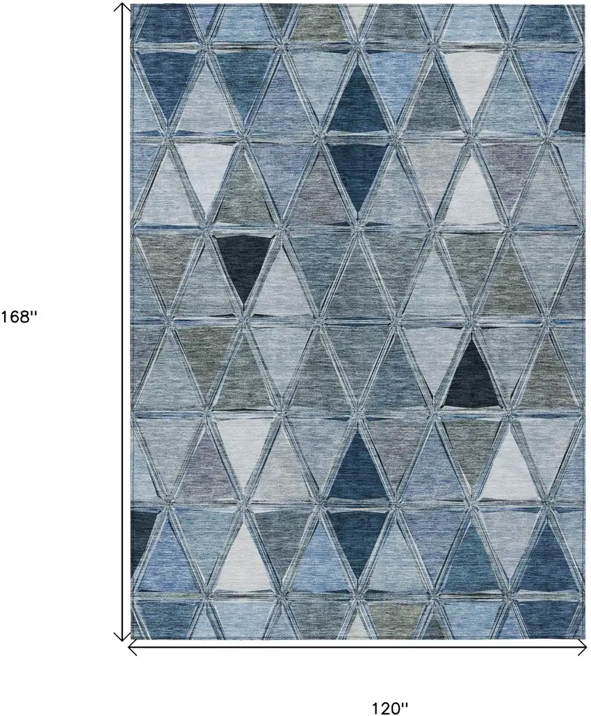 Denim Blue And Sky Blue Geometric Washable Indoor Outdoor Area Rug Photo 8
