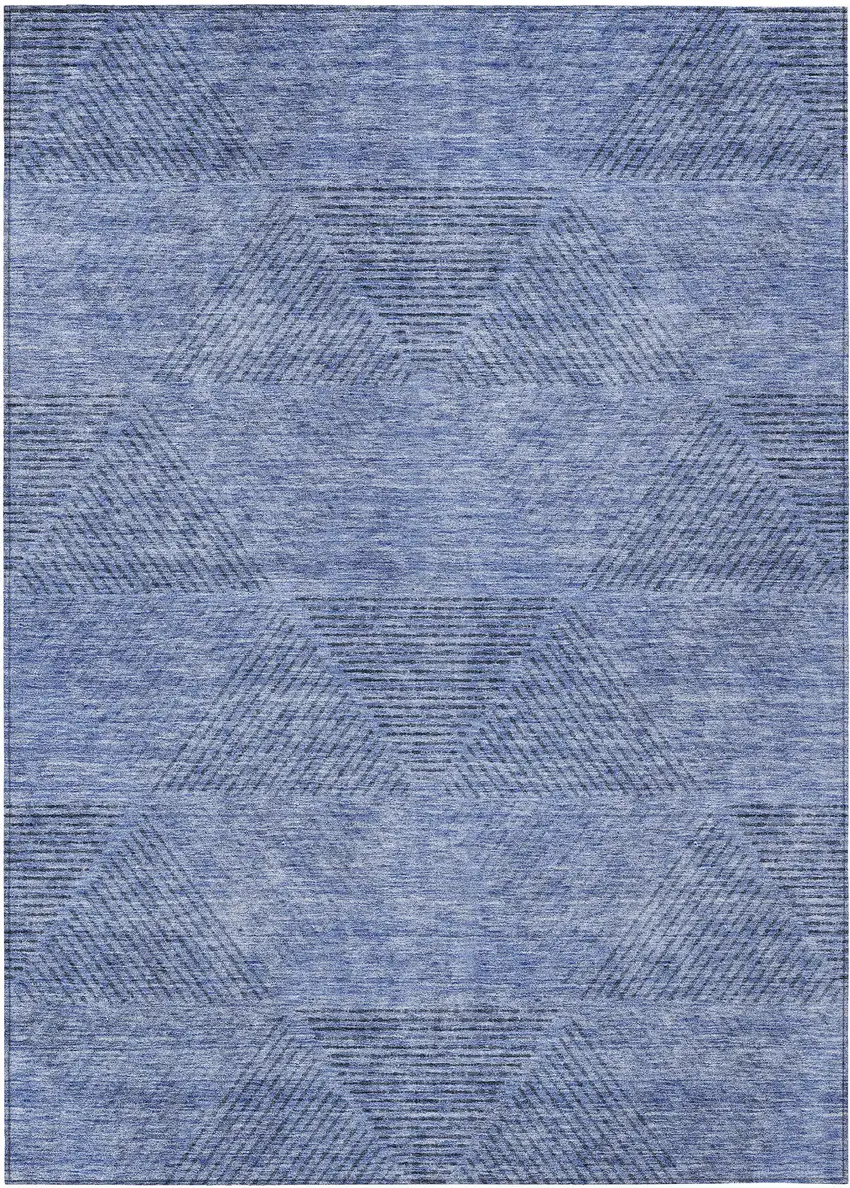 Denim Blue And Sky Blue Geometric Washable Indoor Outdoor Area Rug Photo 2