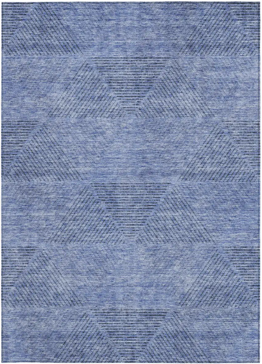 Denim Blue And Sky Blue Geometric Washable Indoor Outdoor Area Rug Photo 7