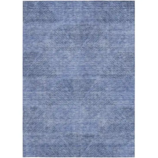 Denim Blue And Sky Blue Geometric Washable Indoor Outdoor Area Rug Photo 7