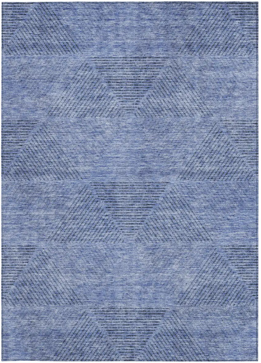 Denim Blue And Sky Blue Geometric Washable Indoor Outdoor Area Rug Photo 7