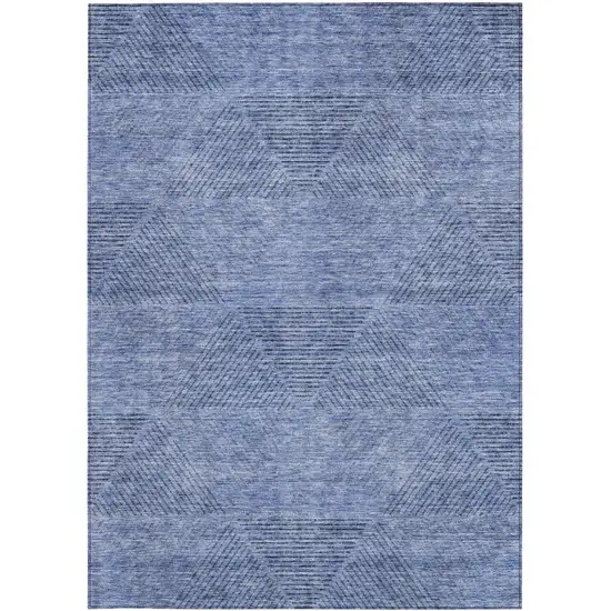 Denim Blue And Sky Blue Geometric Washable Indoor Outdoor Area Rug Photo 7