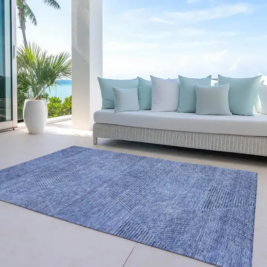 Denim Blue And Sky Blue Geometric Washable Indoor Outdoor Area Rug Photo 8