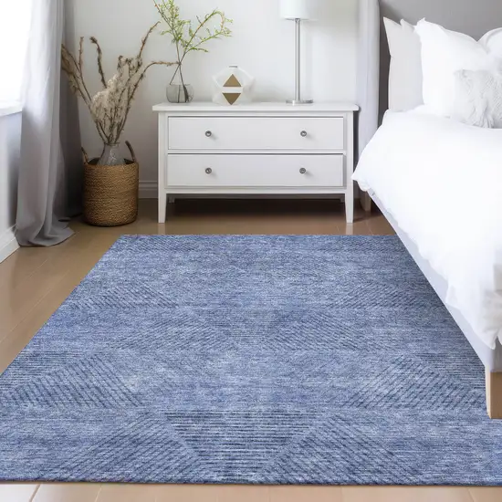 Denim Blue And Sky Blue Geometric Washable Indoor Outdoor Area Rug Photo 9