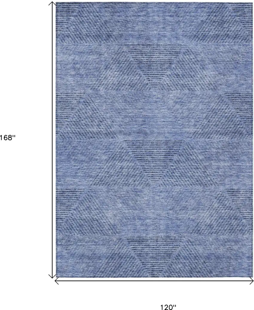 Denim Blue And Sky Blue Geometric Washable Indoor Outdoor Area Rug Photo 3
