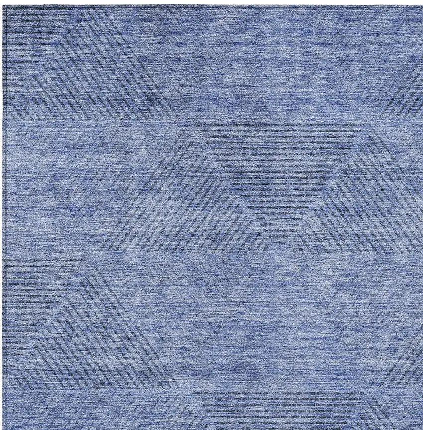 Denim Blue And Sky Blue Geometric Washable Indoor Outdoor Area Rug Photo 6
