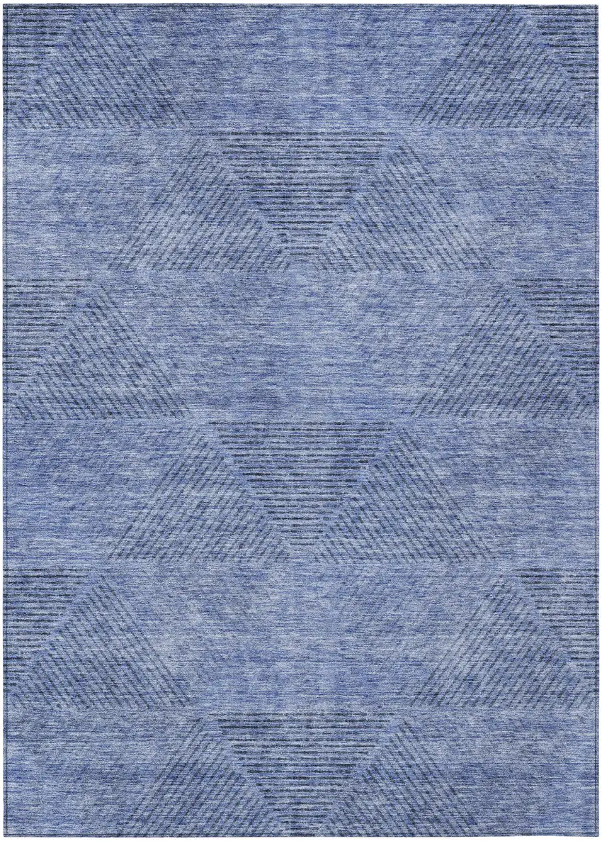 Denim Blue And Sky Blue Geometric Washable Indoor Outdoor Area Rug Photo 2