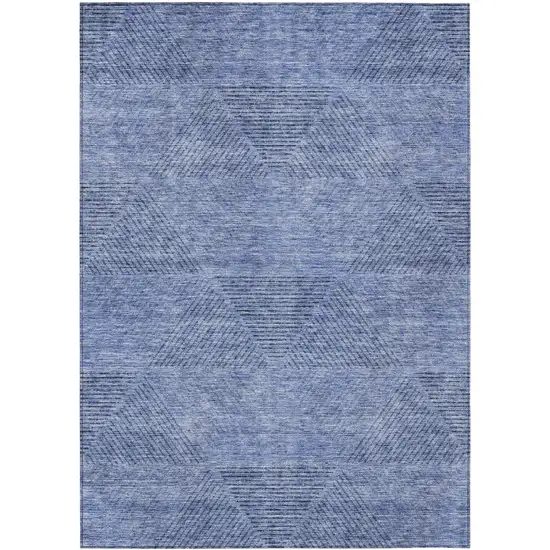 Denim Blue And Sky Blue Geometric Washable Indoor Outdoor Area Rug Photo 2