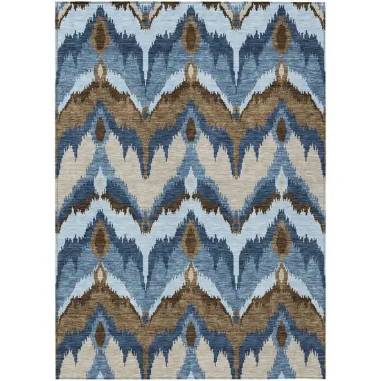 Denim Blue And Sky Blue Ikat Washable Indoor Outdoor Area Rug Photo 1