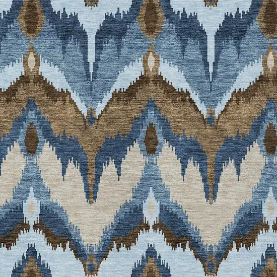 Denim Blue And Sky Blue Ikat Washable Indoor Outdoor Area Rug Photo 4