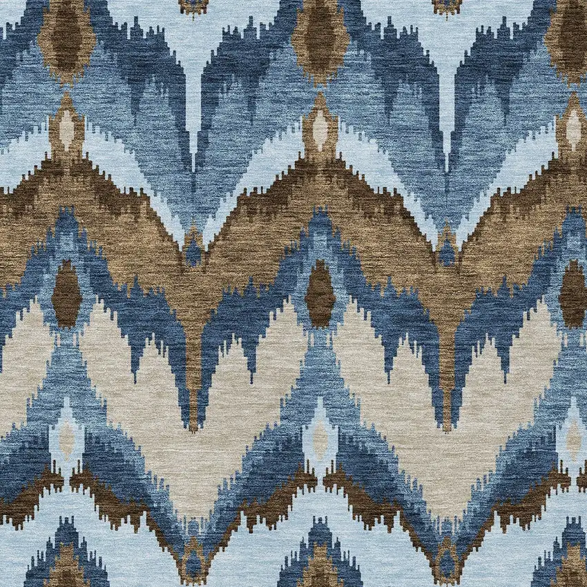 Denim Blue And Sky Blue Ikat Washable Indoor Outdoor Area Rug Photo 4